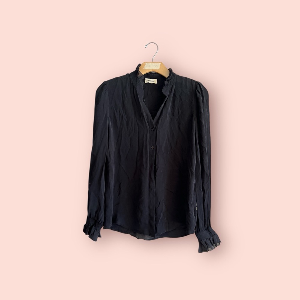 L'AGENCE Black Ruffle Blouse